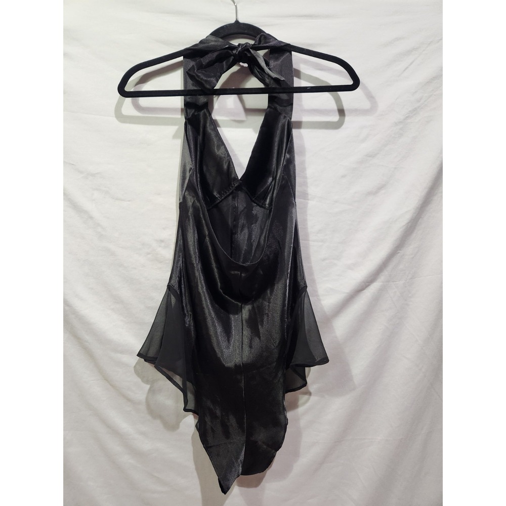 Vintage 1990s Black Halter Teddy Lingerie‎ Highcut W Lace And Tieback - Picture 3 of 5